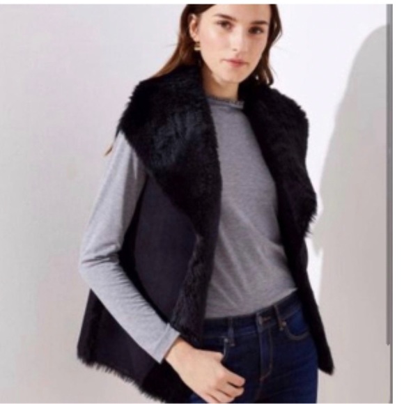 LOFT reversible shearling/suede vest black Sz S - Picture 13 of 13
